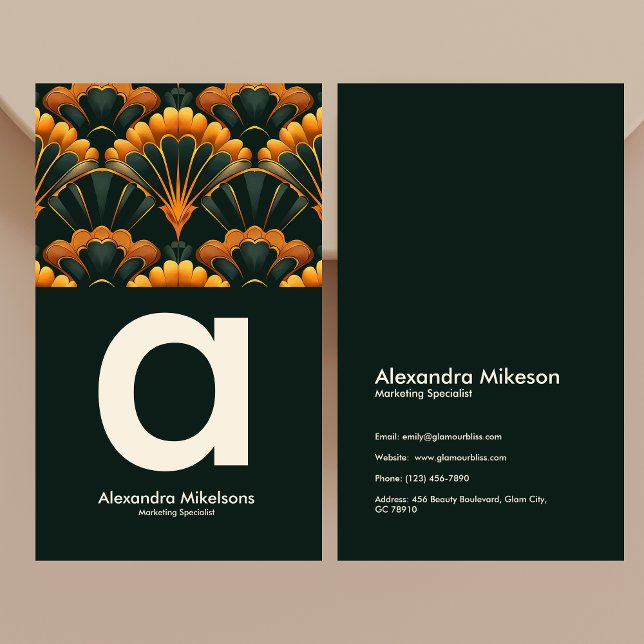 Guld Grönt Elegant Art Deco-Professionell Visitkort (Skapare uppladdad)