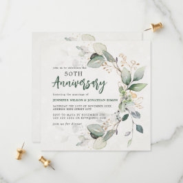 Guld Grönt Eucalyptus 50:e Bröllop-årsdagen Spara Datumet