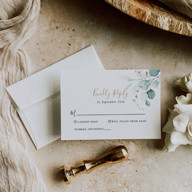 Guld Grönt Eucalyptus Bröllop OSA Card (Skapare uppladdad)