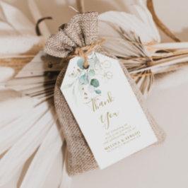 Guld Grönt Eucalyptus Bröllop Tack Gift Märkres Presentetikett