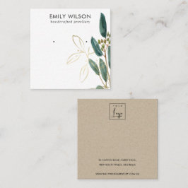 GULD GRÖNT EUCALYPTUS FAUNA EARRING STUD VISNING B FYRKANTIGT VISITKORT