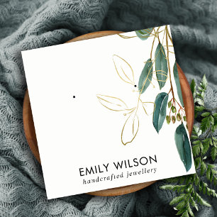 GULD GRÖNT EUCALYPTUS FAUNA EARRING STUD VISNING FYRKANTIGT VISITKORT