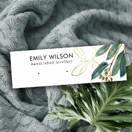 GULD GRÖNT EUCALYPTUS FAUNA EARRING STUD VISNING MINI VISITKORT