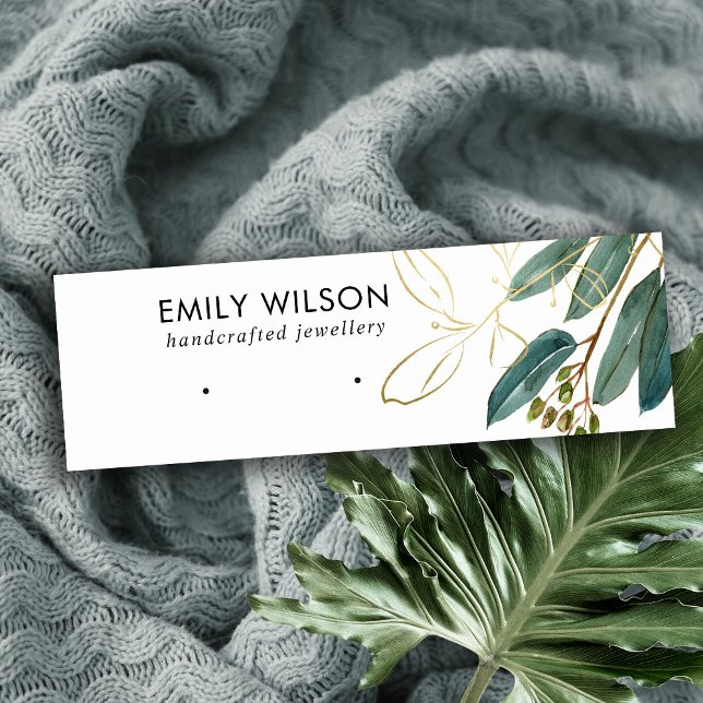 GULD GRÖNT EUCALYPTUS FAUNA EARRING STUD VISNING MINI VISITKORT (Skapare uppladdad)