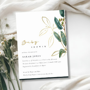 GULD GRÖNT EUCALYPTUS FOLIAGE BABY SHOWER INBJUDAN