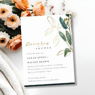 GULD GRÖNT EUCALYPTUS FOLIAGE COUPLE SHOWER INBJUD TACK KORT