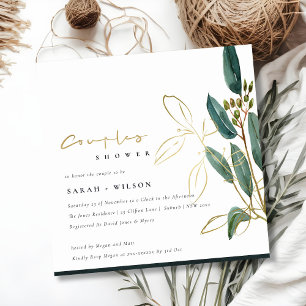 GULD GRÖNT EUCALYPTUS FOLIAGE COUPLE SHOWER INBJUD TACK KORT
