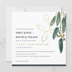 GULD GRÖNT EUCALYPTUS FOLIAGE VOW RENEWAL INBJUDAN