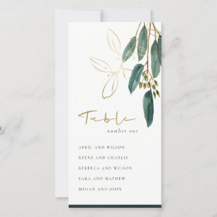 GULD GRÖNT EUCALYPTUS SEATCHART-BORDSNUMMER TACK KORT