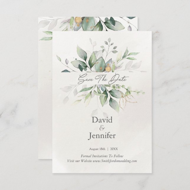 Guld Grönt Eucalyptus Spara Datumet (Fram/baksida)