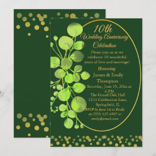Guld & Grönt Eucalyptus tioårsdag Bröllop Inbjudningar
