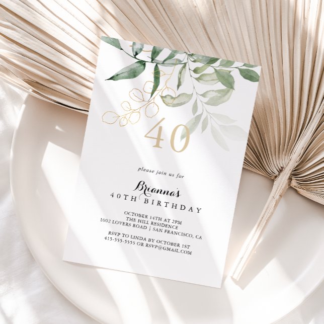 Guld Grönt Foliage 40:e födelsedagen Party Inbjudningar (Skapare uppladdad)