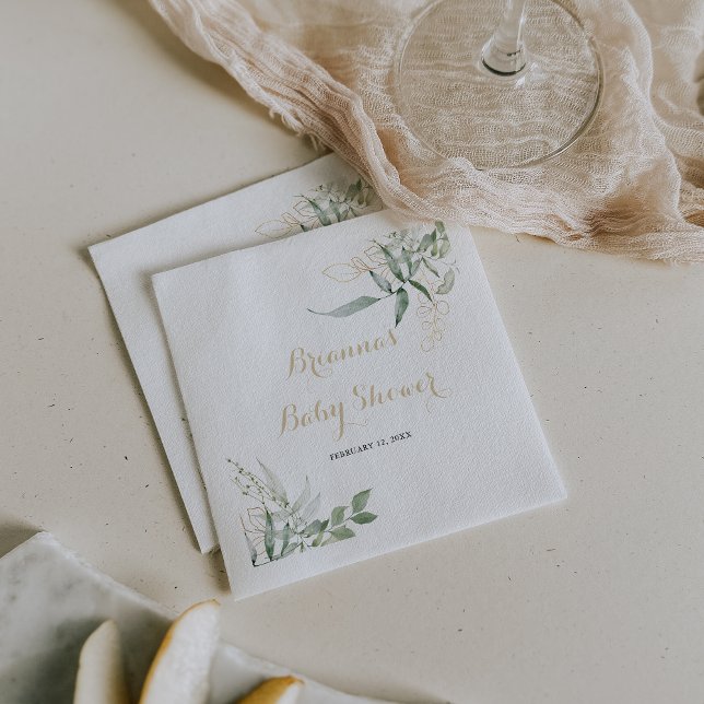 Guld Grönt Foliage Baby Shower Napkins Pappersservett (Skapare uppladdad)
