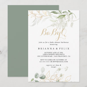 Guld Grönt Foliage BabyQ Baby Shower Barbecue Barb Inbjudningar