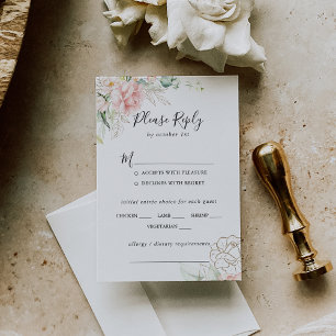 Guld Grönt Foliage Blommigt Bröllop Menu Choice OS OSA Kort