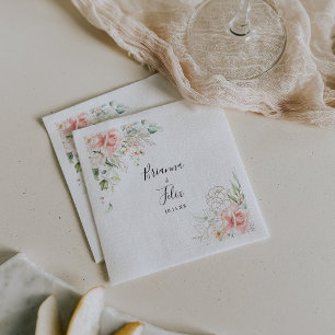 Guld Grönt Foliage Blommigt Bröllop Napkin Pappersservett