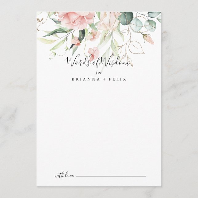 Guld Grönt Foliage Blommigt Bröllop Ord i Wisdom Rådkort (Framsida)