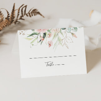 Guld Grönt Foliage Blommigt Bröllop-platskort Placeringskort