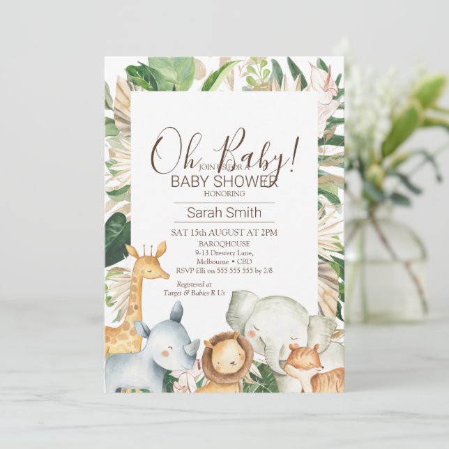 Guld Grönt Foliage Boho Safari Baby Shower Inbjudningar (Stående Fram)