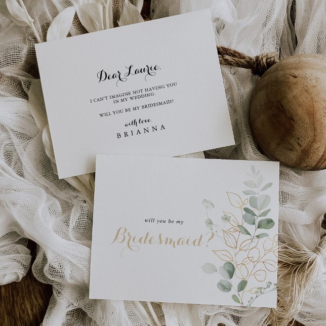 Guld Grönt Foliage Bridesmaid Frieri anteckningsko Anteckningskort (Skapare uppladdad)