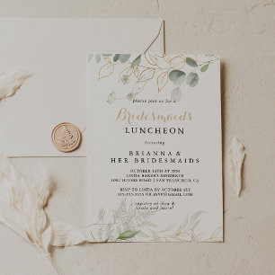 Guld Grönt Foliage Bridesmaids Luncheon Shower Inbjudningar