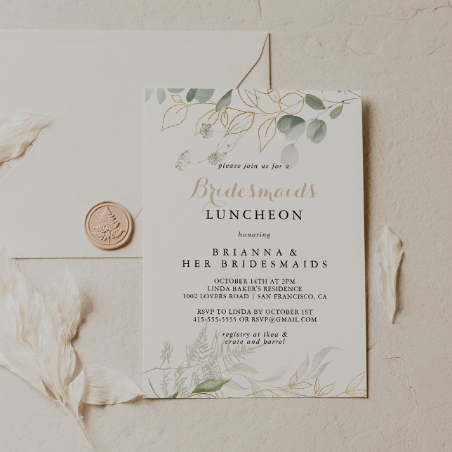 Guld Grönt Foliage Bridesmaids Luncheon Shower Inbjudningar (Skapare uppladdad)