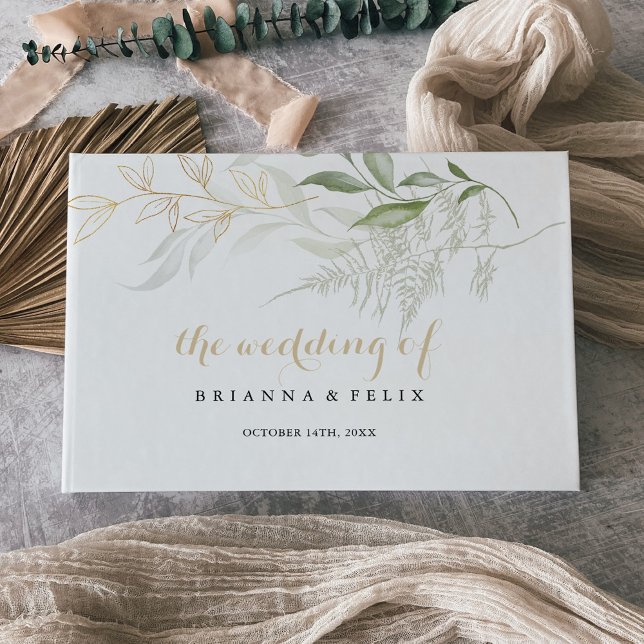 Guld Grönt Foliage Bröllop Guest Bok (Skapare uppladdad)