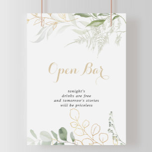 Guld Grönt Foliage Bröllop Open Pub-tecken Poster