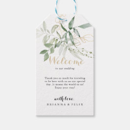 Guld Grönt Foliage Bröllop Välkommen Presentetikett
