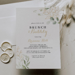 Guld Grönt Foliage Brunch och Bubly Möhippa Inbjudningar