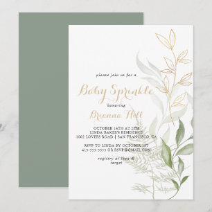 Guld Grönt Foliage Calligraphy Baby Sprinkle Inbjudningar