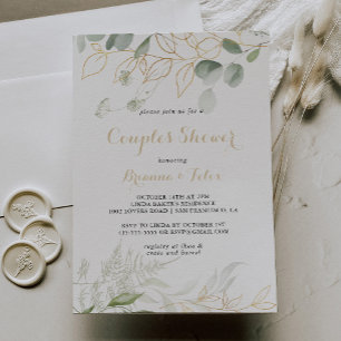 Guld Grönt Foliage Calligraphy Par Shower Inbjudningar