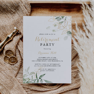 Guld Grönt Foliage Calligraphy Pension Party Inbjudningar
