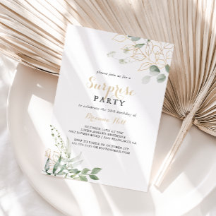 Guld Grönt Foliage Calligraphy Surprise Party Inbjudningar
