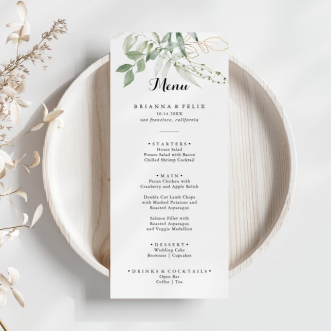 Guld Grönt Foliage Dinner Menu Meny (Skapare uppladdad)