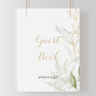 Guld Grönt Foliage Guest Bok-tecken Poster