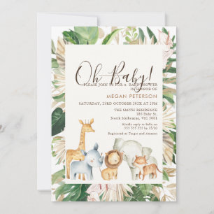 Guld Grönt Foliage Handflatan Safari Baby Shower Inbjudningar