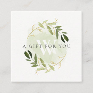 GULD GRÖNT FOLIAGE INITIAL WREATH GIFT CERTIFICAT FYRKANTIGT VISITKORT