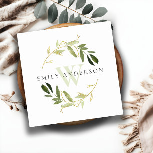 GULD GRÖNT FOLIAGE INITIAL WREATH PROFESSIONELL FYRKANTIGT VISITKORT