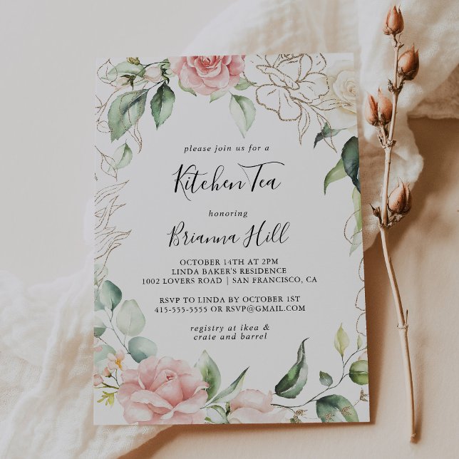 Guld Grönt Foliage Kitchen Tea Möhippa Inbjudningar (Skapare uppladdad)