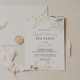 Guld Grönt Foliage Möhippa Tea Party Inbjudningar