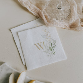 Guld Grönt Foliage Monogram Bröllop Napkin Pappersservett