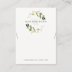 GULD GRÖNT FOLIAGE MONOGRAM NECKLACE VISNING LOGO VISITKORT