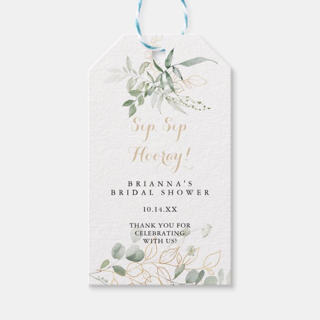 Guld Grönt Foliage Sip Sip Hooray Möhippa Presentetikett (Framsidan)