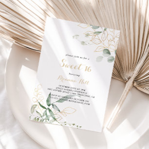 Guld Grönt Foliage Sweet 16 Födelsedagsfester Inbjudningar