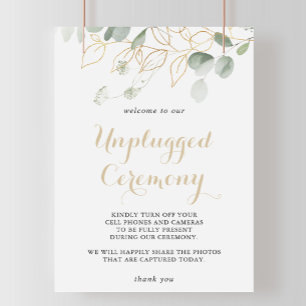 Guld Grönt Foliage Unplugged Ceremony-tecken Poster