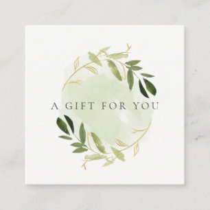 GULD GRÖNT FOLIAGE WATERCOLOR GIFT CERTIFICATE FYRKANTIGT VISITKORT