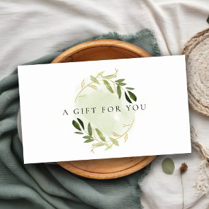 GULD GRÖNT FOLIAGE WATERCOLOR GIFT CERTIFICATE VISITKORT