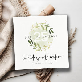 GULD GRÖNT FOLIAGE WREATH NÅGON ÅLDER 25 BIRTHDAY PAPPERSSERVETT