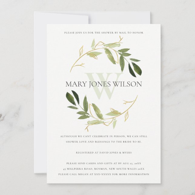 GULD GRÖNT FOLIAGE WREATH SHOWER BY POST Card Tack Kort (Framsida)